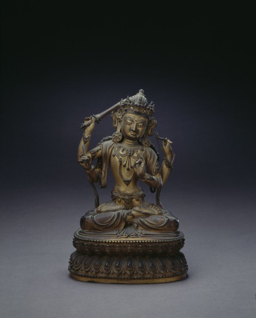 图片[1]-Bronze gilded secret seated statue of Manjusri Bodhisattva-China Archive